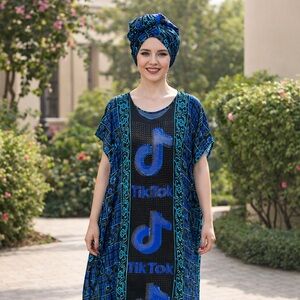 Embellished Afrocentric Goddess dress with tasselled scarf.